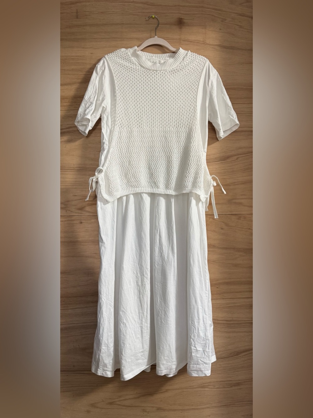 La February | size large, EUC, White Knit Layered Dress with Tie Details